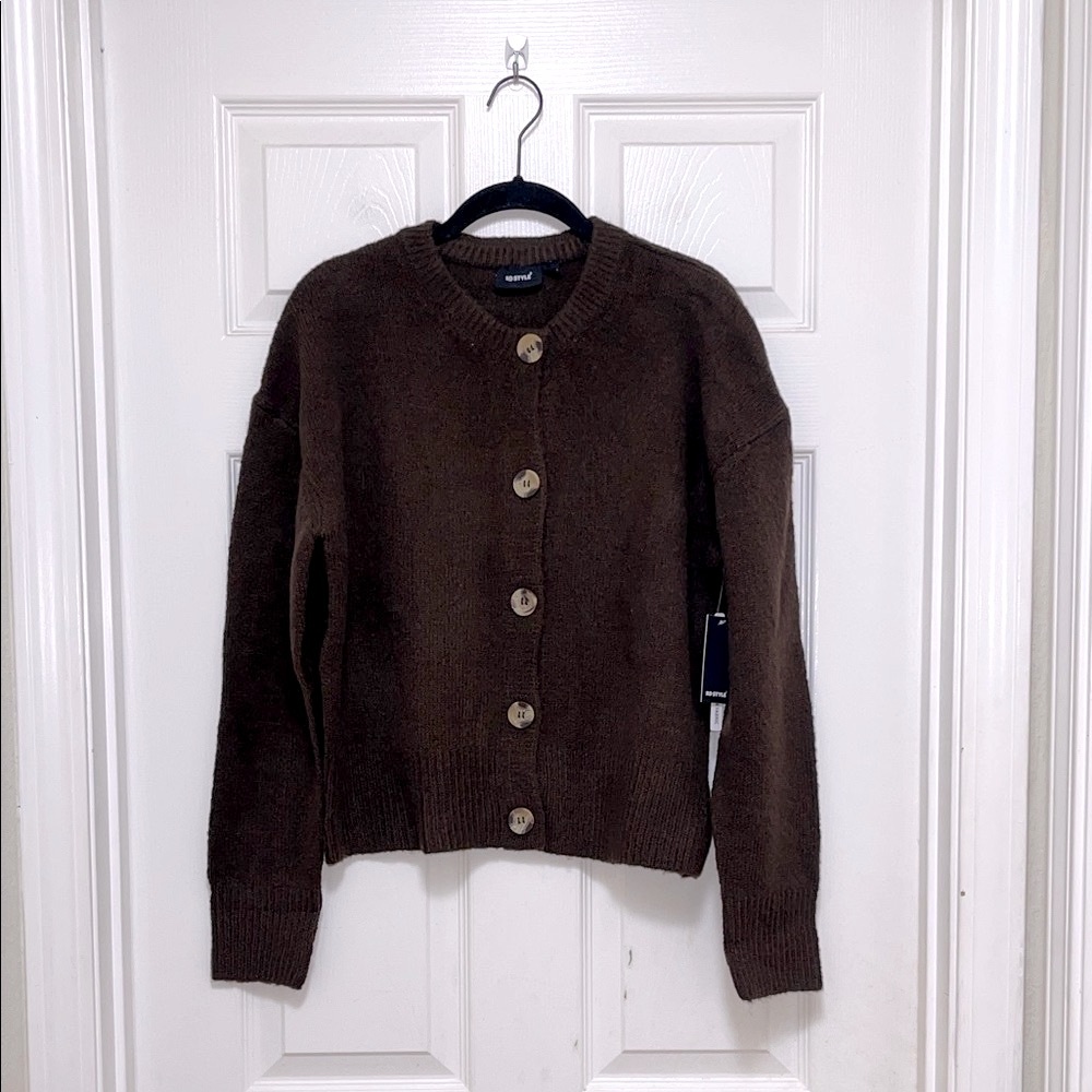 NWT RD STYLE Wren Crewneck Cardigan in Brown - Picture 6 of 10